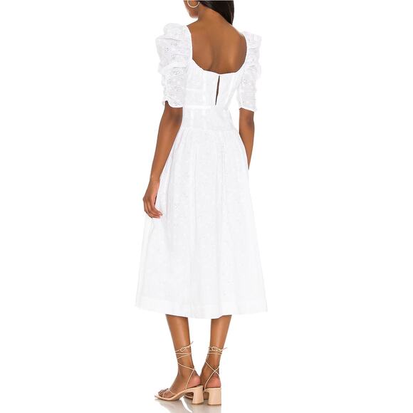 For Love & Lemons Jean Eyelet Midi Dress White Corset Puff Sleeves SZ L NWT - Picture 3 of 8